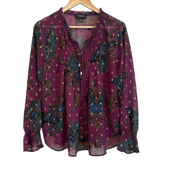 Liz Claiborne Women's Large Purple Blue Fairy Flowy Floral Sheer Layered Blouse - Picture 1 of 4